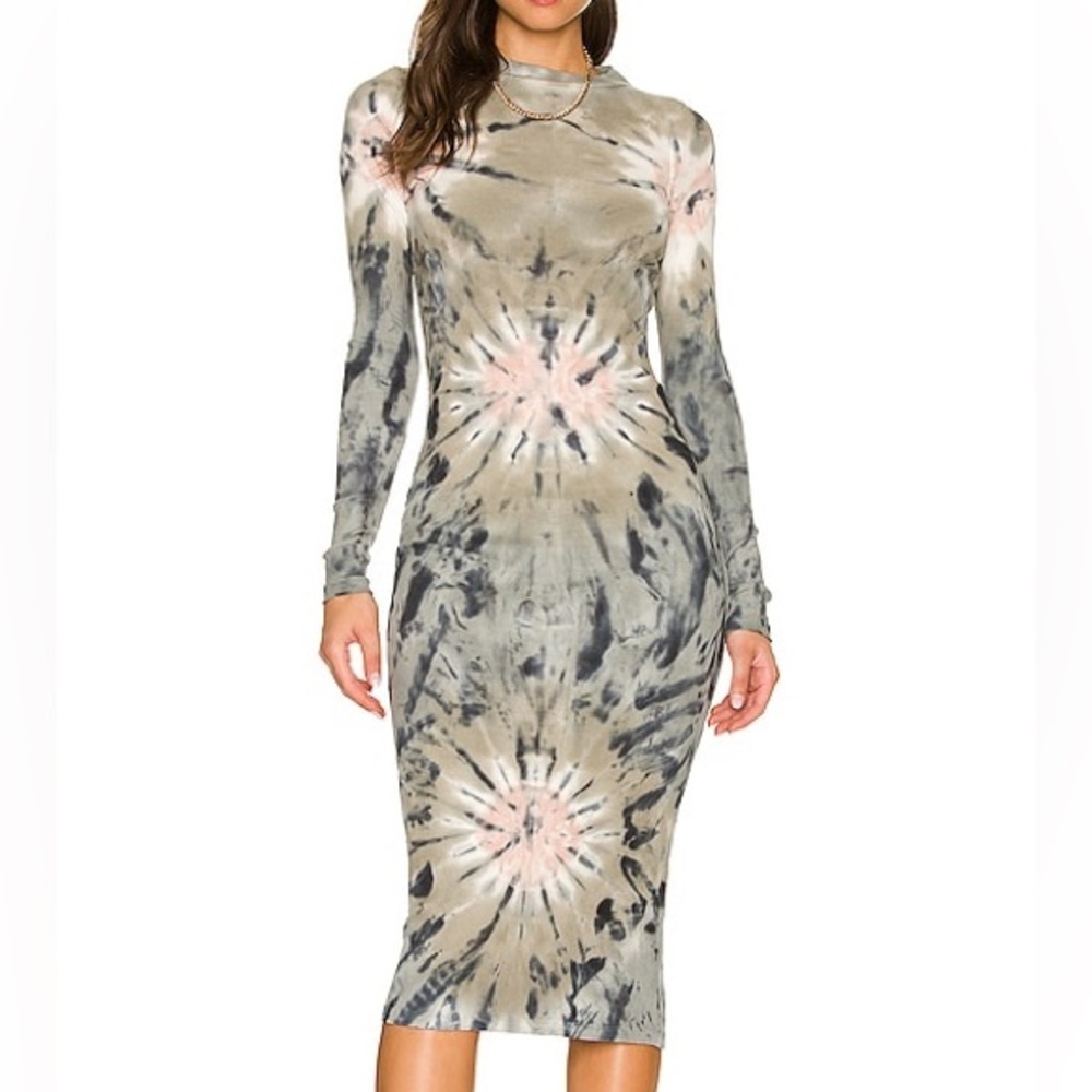 Women’s Tie Dye Blue Pink Bodycon Midi Dress YFB Dax Dress Seagrass Venus Midi